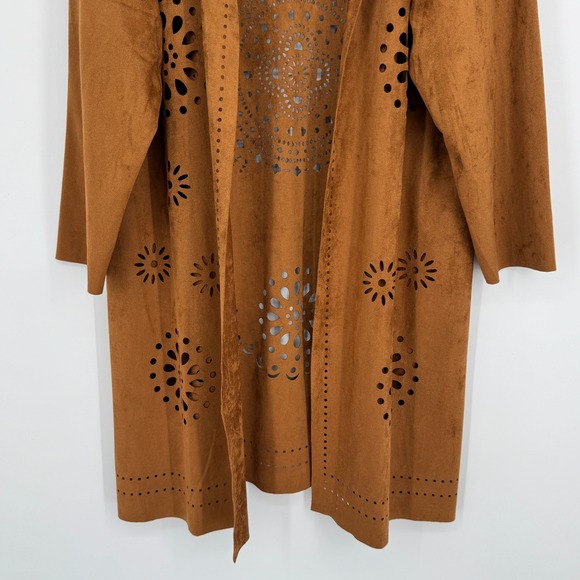 Forgotten Grace Faux Suede Duster Cardigane Size XXL Tan Lasercut Boho Festival - Picture 6 of 9